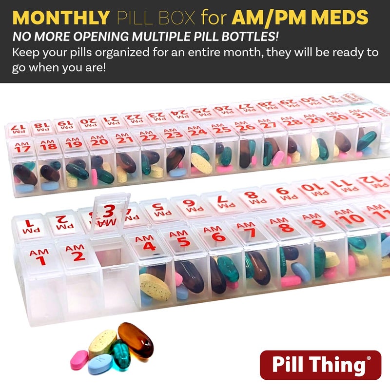 pill thing Twice-a-Day Monthly Large Pill Organizer Set - AM and PM Medication Organizer for the Entire Month. Set Contains 2 Organizers for 1 Month. (New STAY-TIGHT Lids) - Image 4